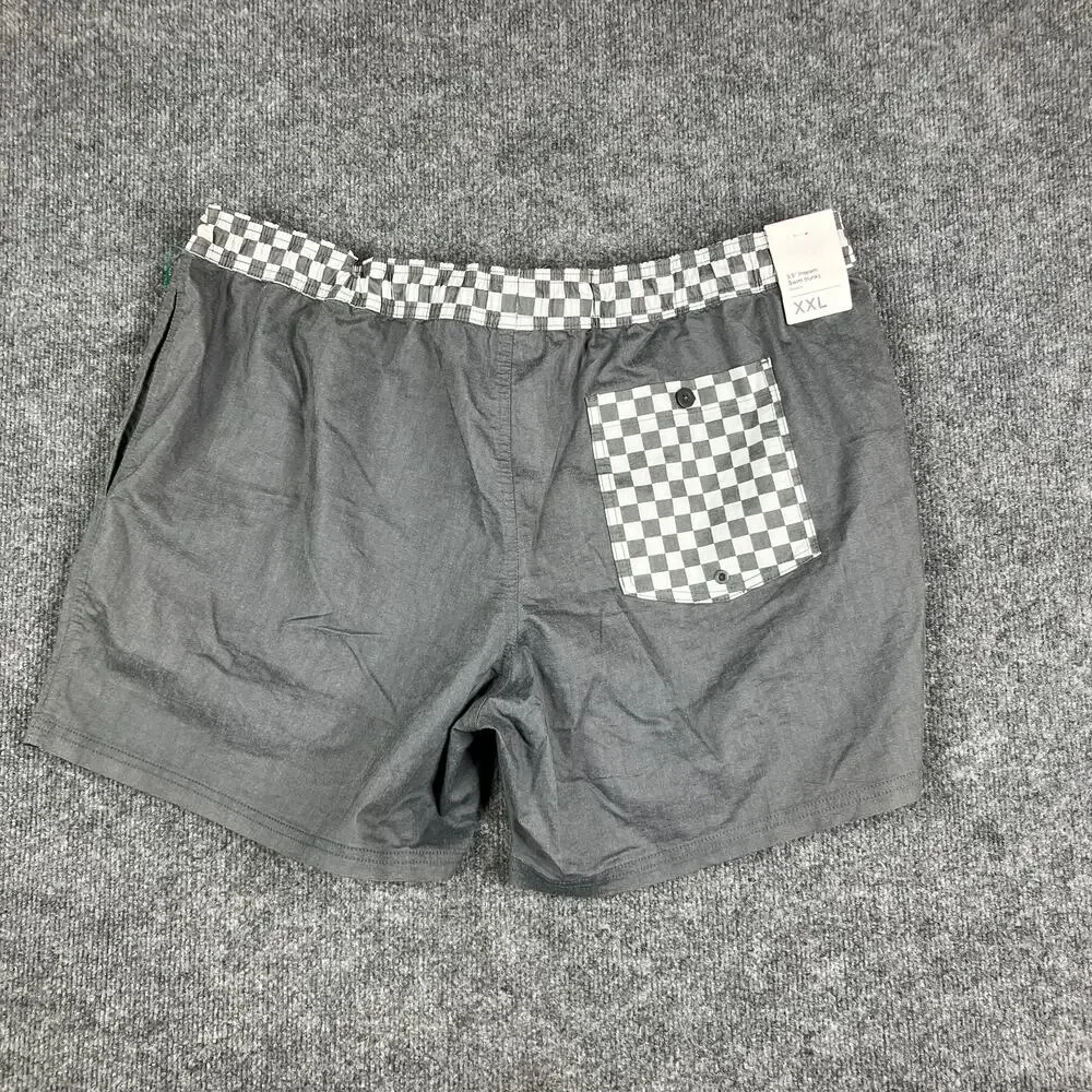 Original Use Swim‎ Shorts Mens XXL Gray Checkered Waist Quick Dry Beach